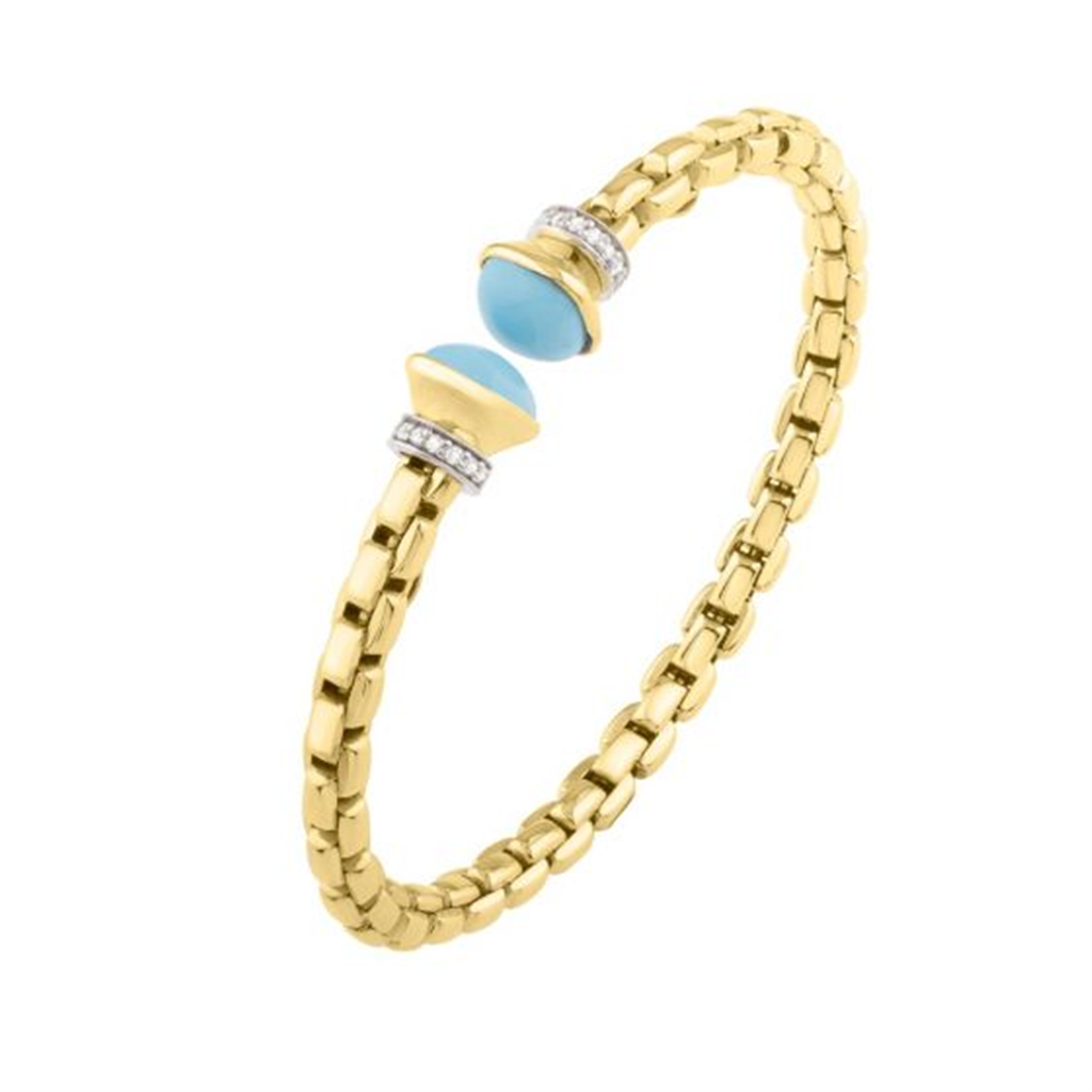 14K Gold Diamond Venetian Link Bangle with Turquoise Ends