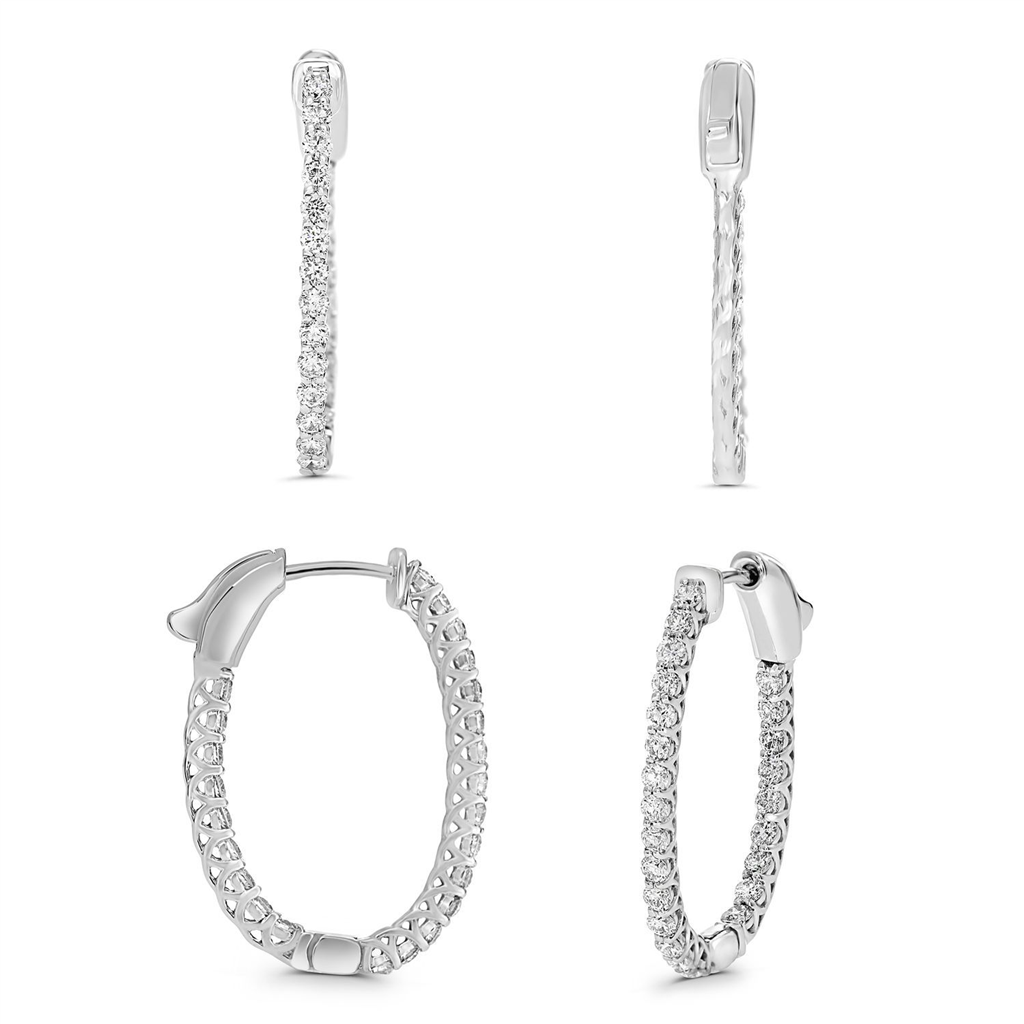 14K White Gold 1.00ct Diamond Hoops