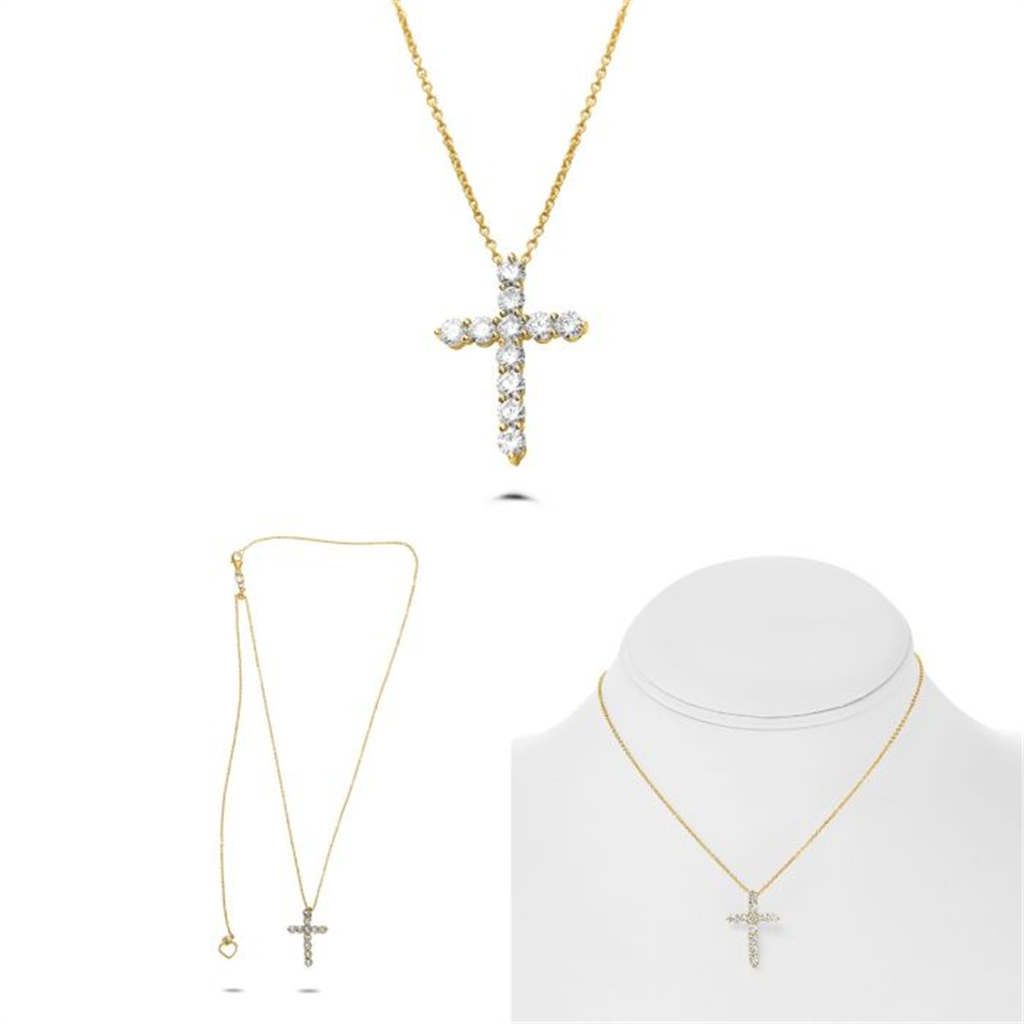 14K Yellow Gold 0.50ct Round Diamond Cross Necklace