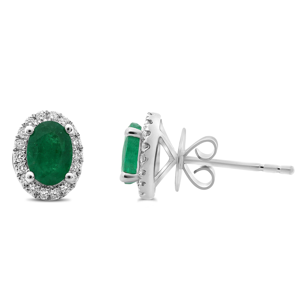 18K White Gold 1.11ct Emerald & Diamond Earrings