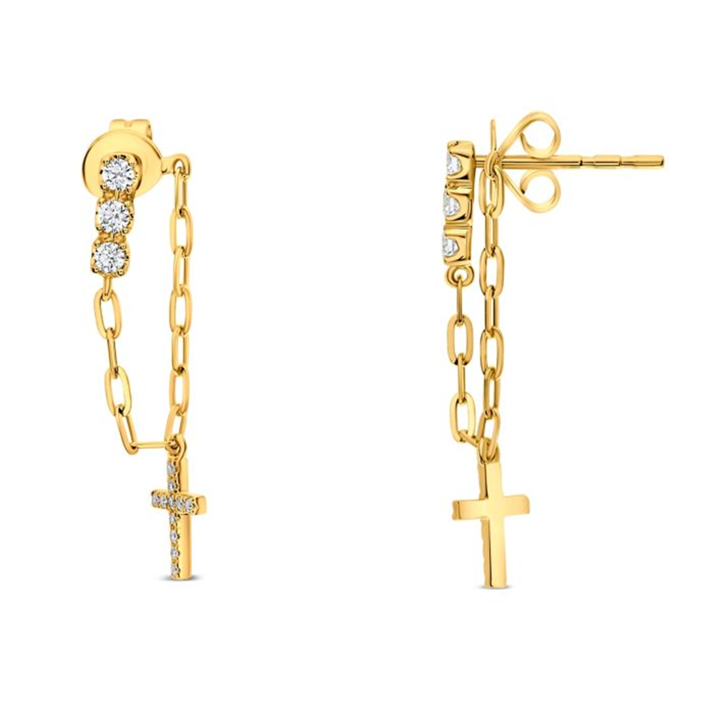 14K Yellow Gold 0.20ct Diamond Cross Dangle Earring
