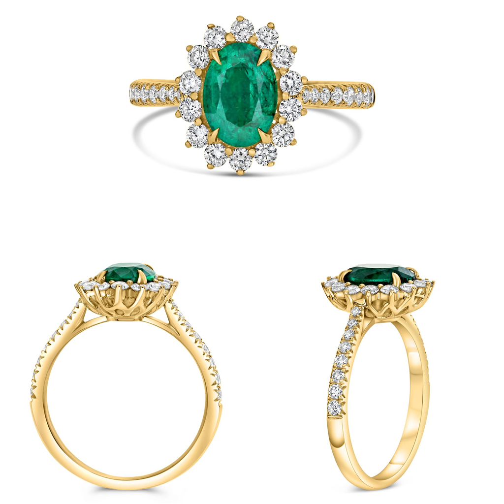 18K Yellow Gold Emerald & Diamond Ring
