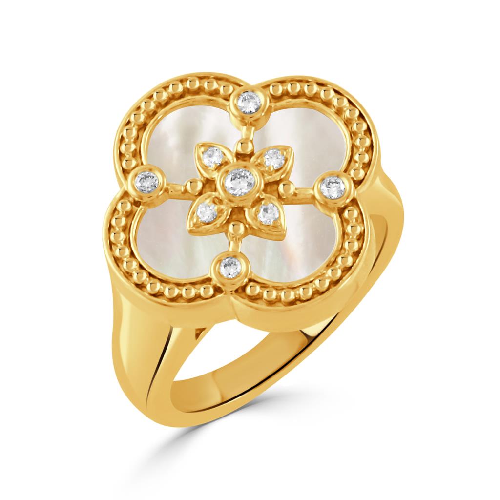 18K Yellow Gold 3.95ct Mother of Pearl & Diamond Ring