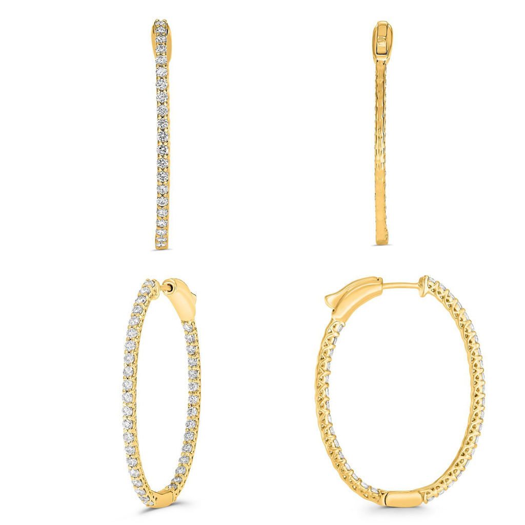 14K Yellow Gold 2.00ct Round Diamond Hoops