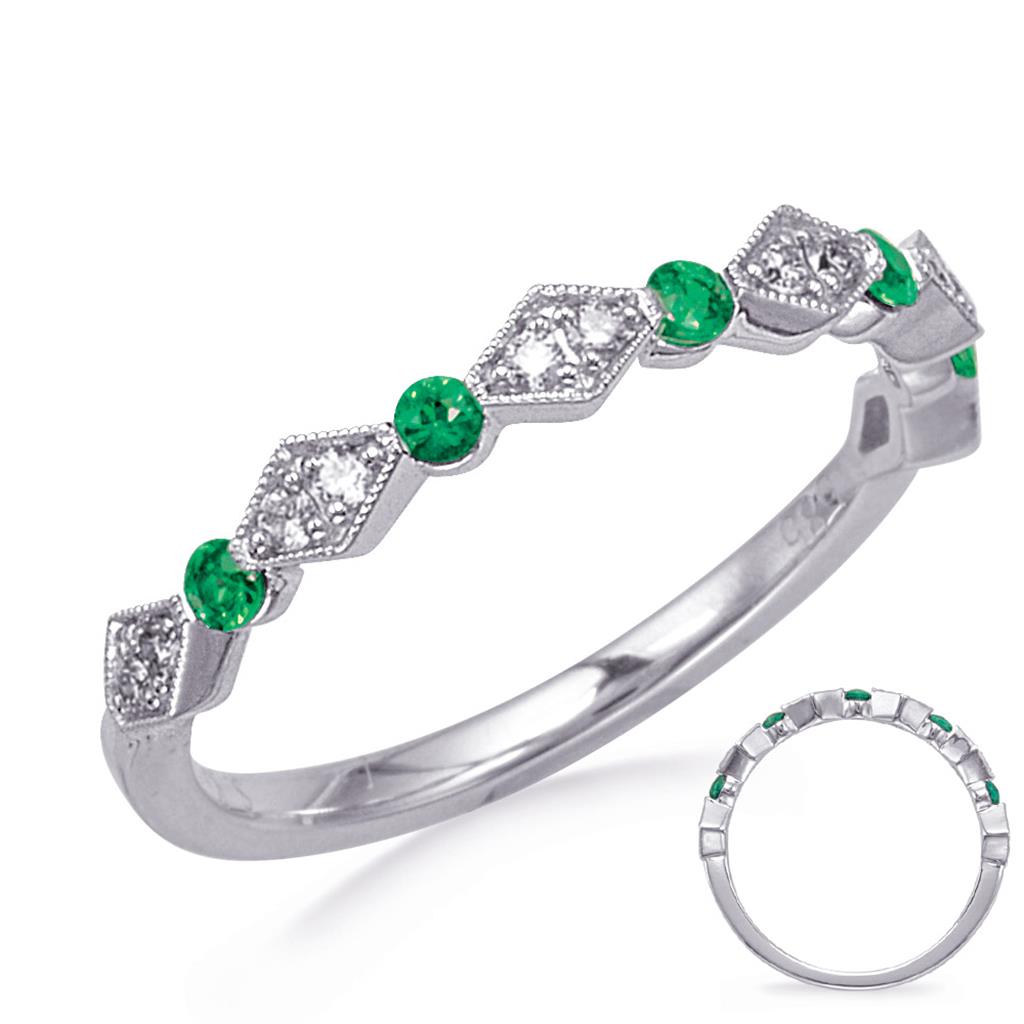 14K White Gold 0.26ct Emerald & Diamond Band