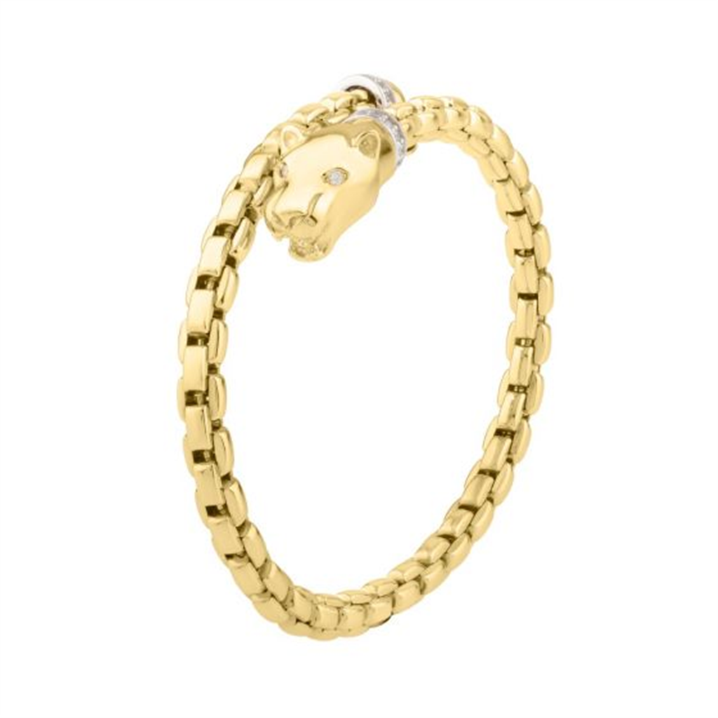 14K Gold Diamond Venetian Link Panther Bypass Bangle
