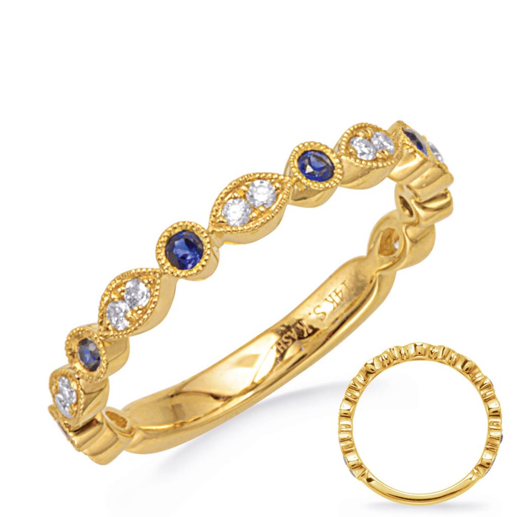 14K Yellow Gold 0.32ct Round Sapphire and Diamond Ring