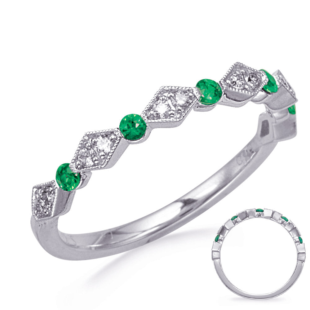 14K White Gold 0.26ct Emerald & Diamond Band