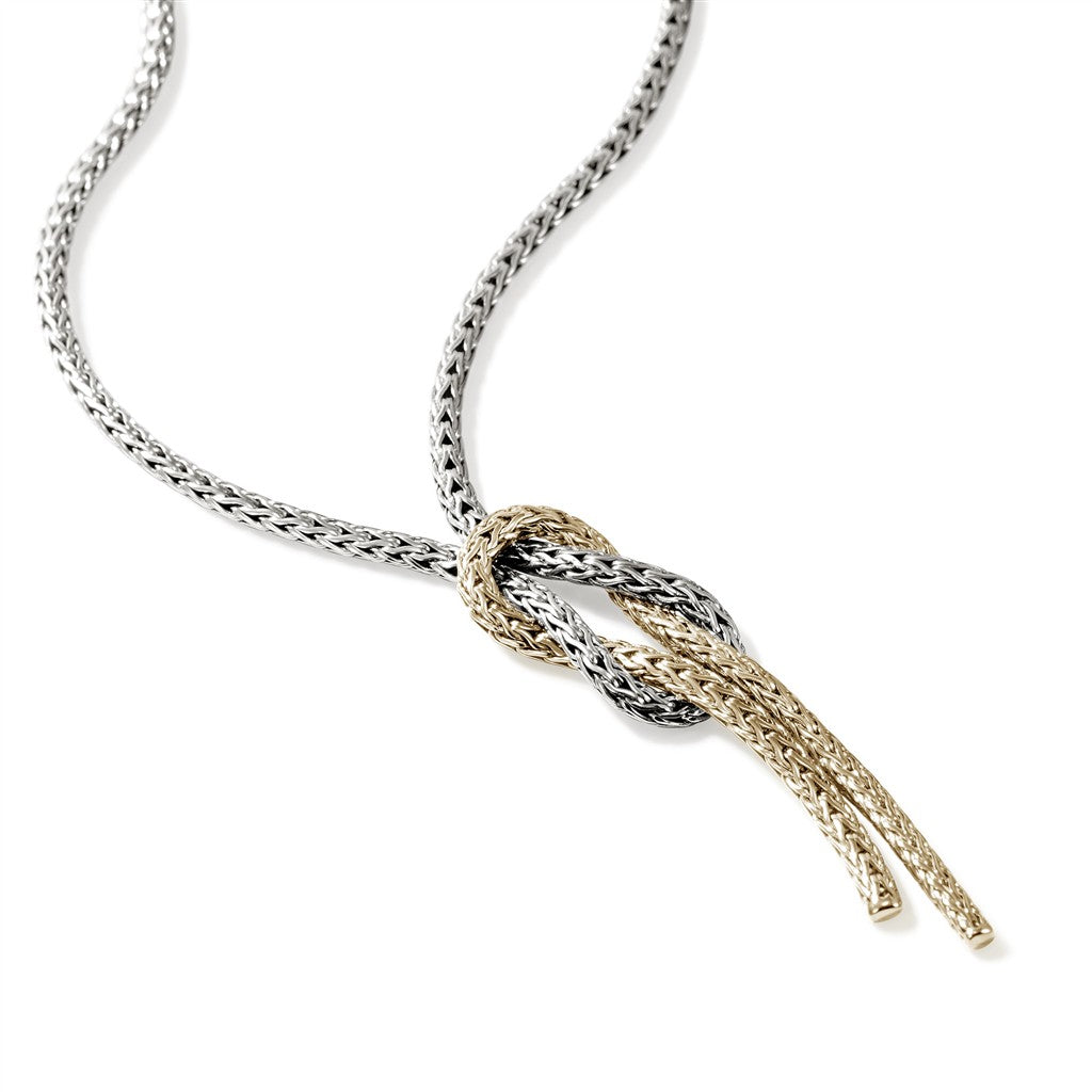 Love Knot Y Necklace, Gold, Sterling Silver, 1.8MM – Barton