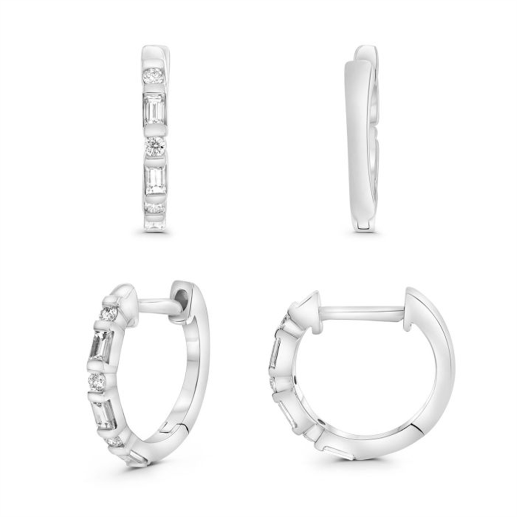 14K White Gold Baguette & Diamond Hoop Earrings