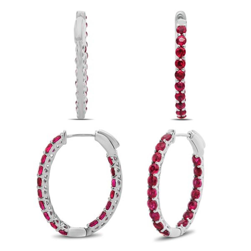 14K White Gold 2.80ct Ruby Hoop Earrings
