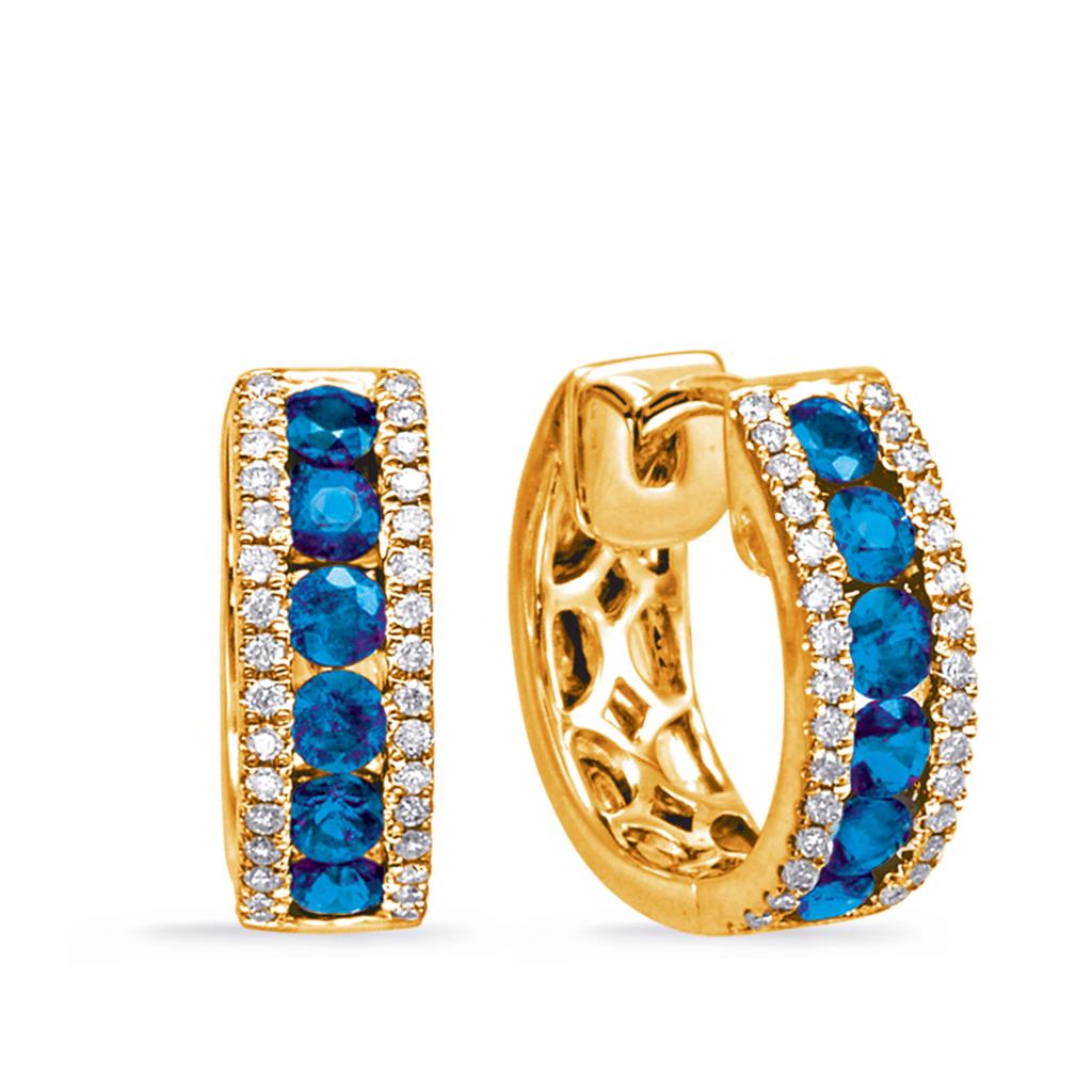 14K Yellow Gold 1.05ct Sapphire & Diamond Huggies