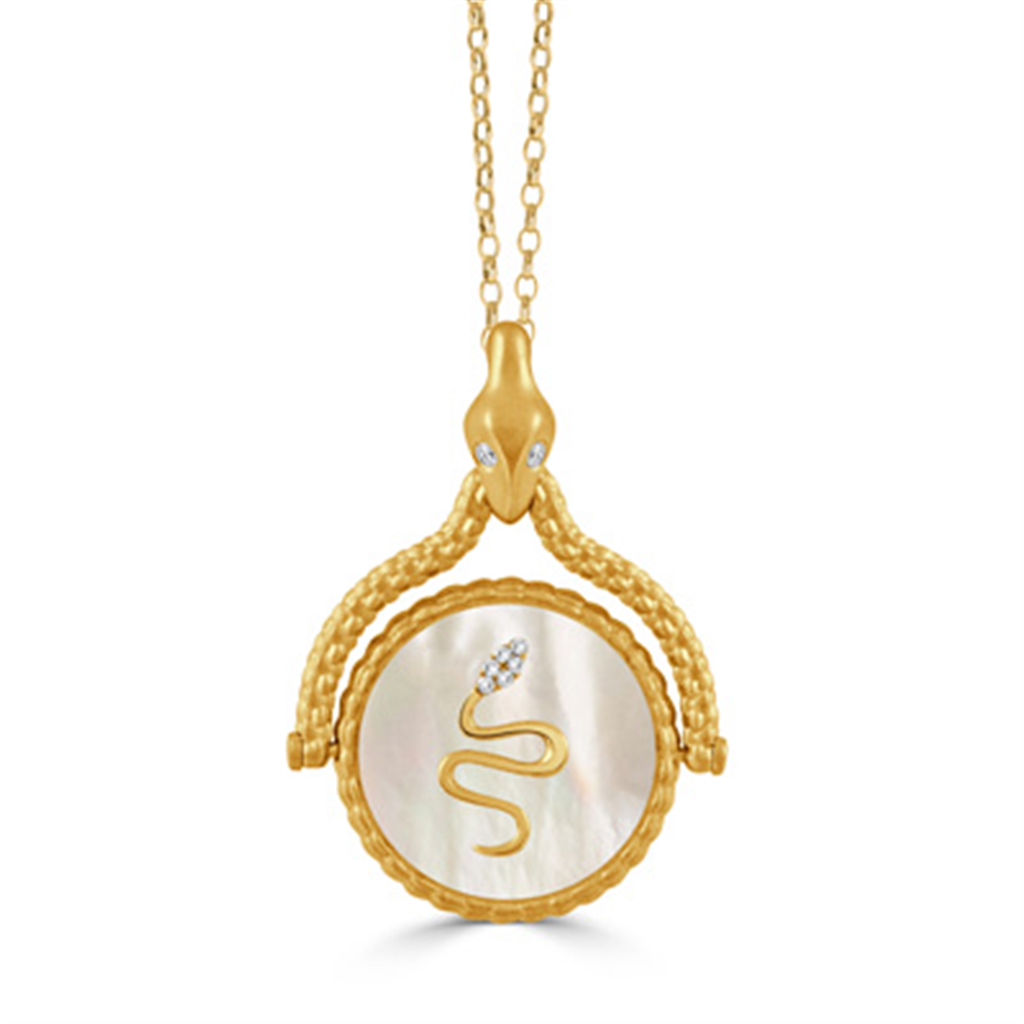 18K Yellow Gold 2.06ct Diamond Mother of Pearl Flip Serpent Necklace