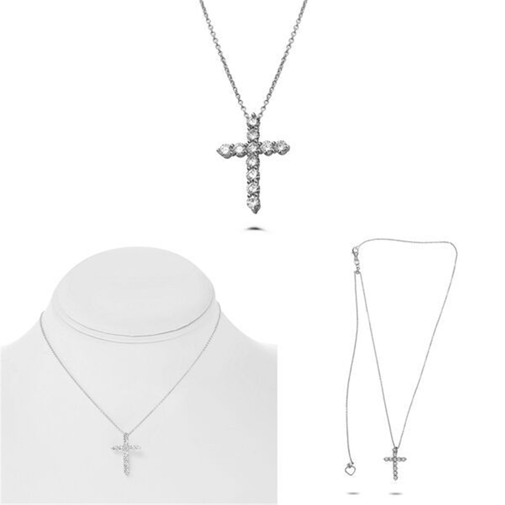 14K White Gold 0.50ct Diamond Cross Necklace