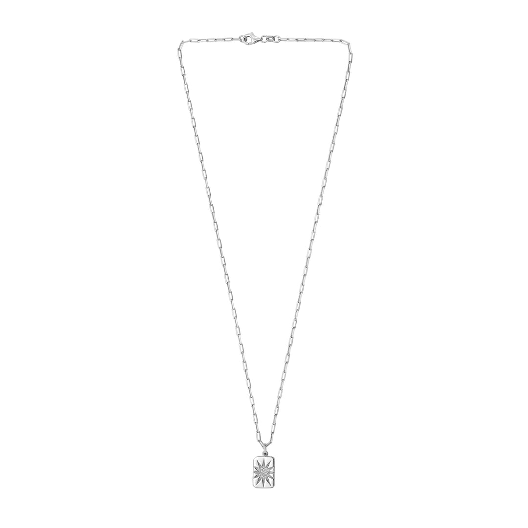 Silver CZ Starburst Locket Necklace