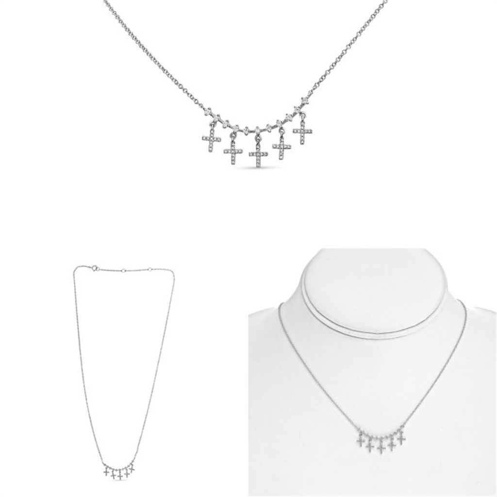 14K White Gold 0.28ct Diamond Cross Necklace