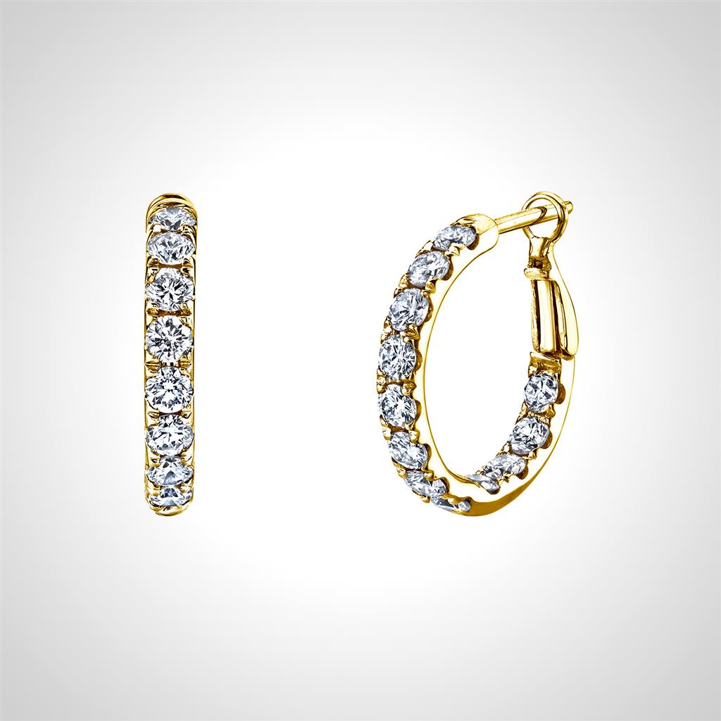 18K Yellow Gold 2.04ct Diamond Hoops 3/4"