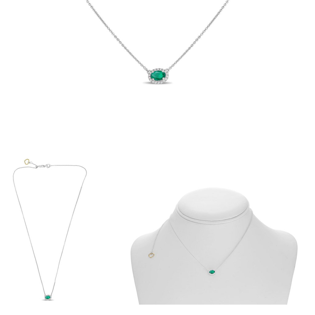 18K White Gold Emerald & Diamond Necklace