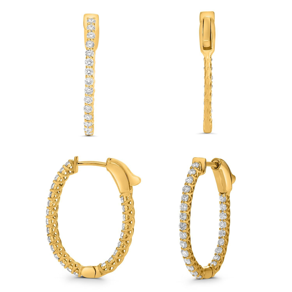 14K Yellow Gold 1.00ct Round Diamond Hoops
