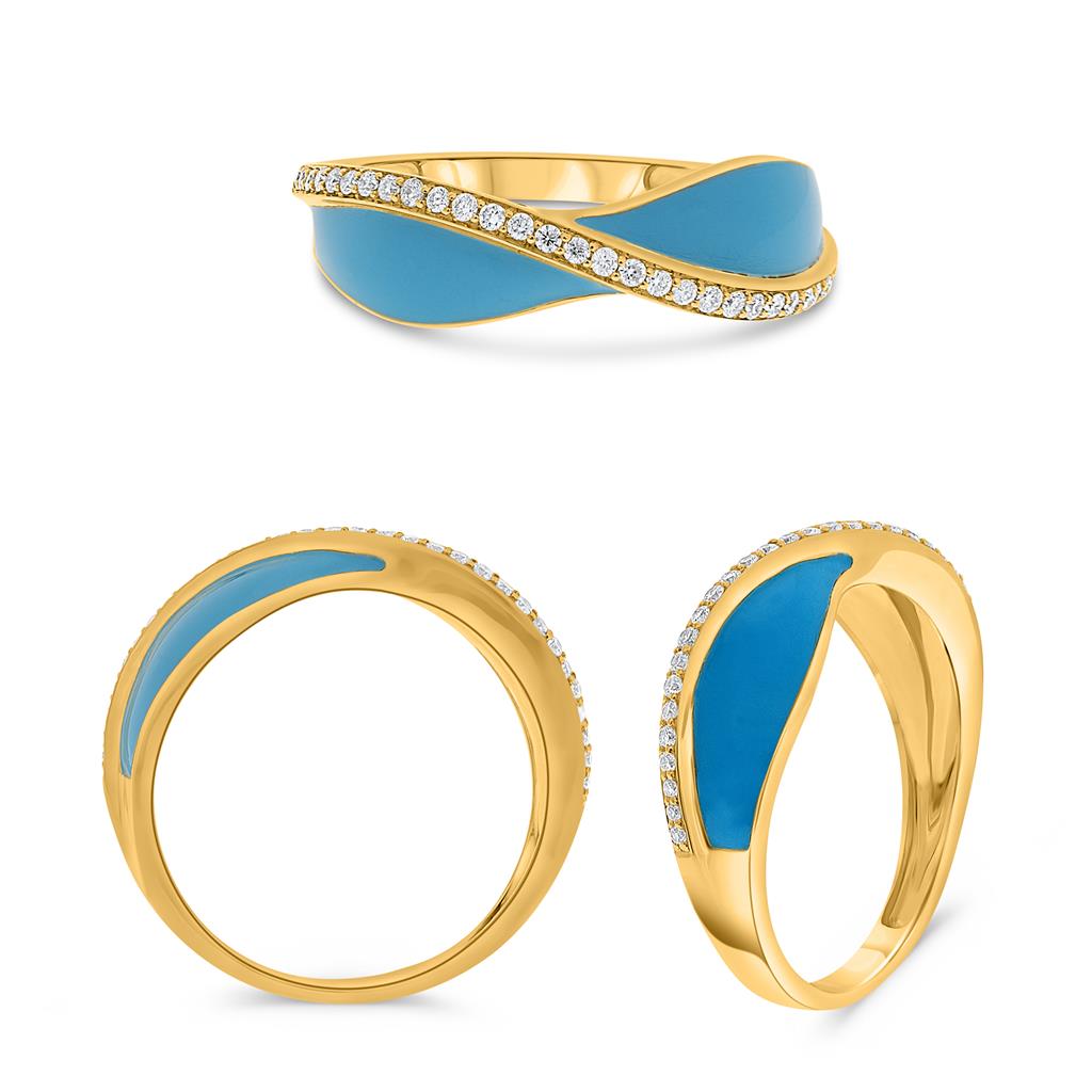 14K Yellow Gold Turquoise & Diamond Band
