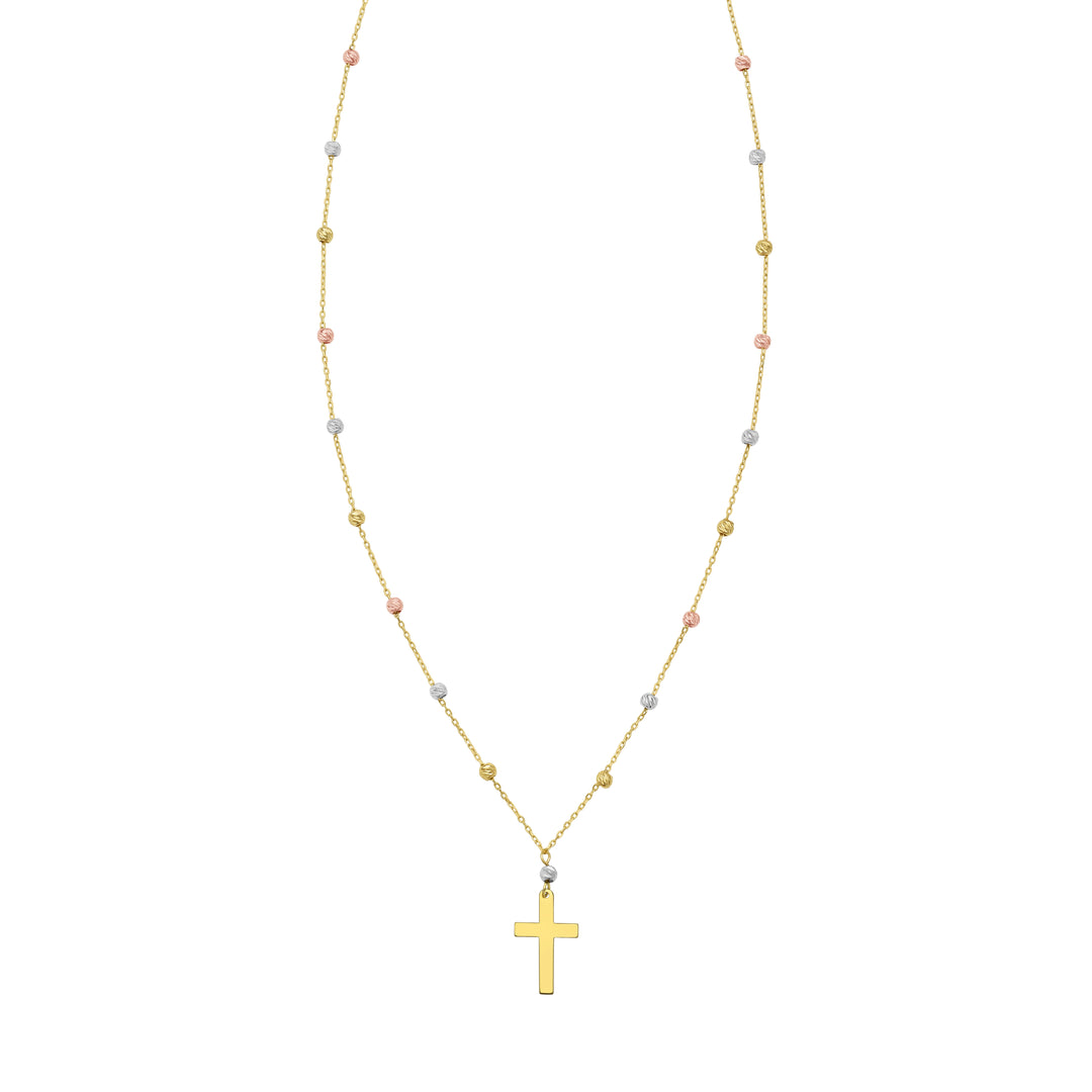 14K Beaded Cross Necklace