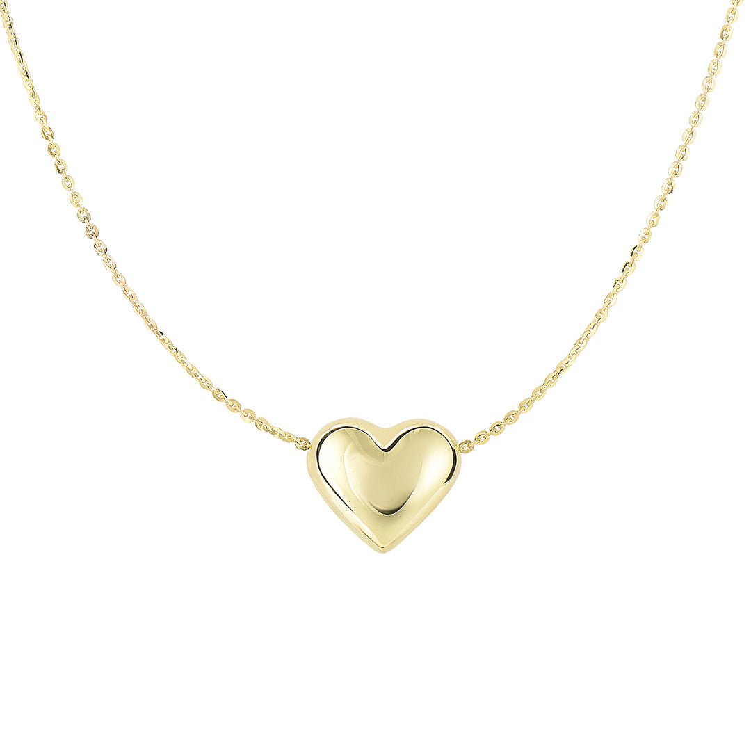 14K Gold Polished Puffed Heart Necklace