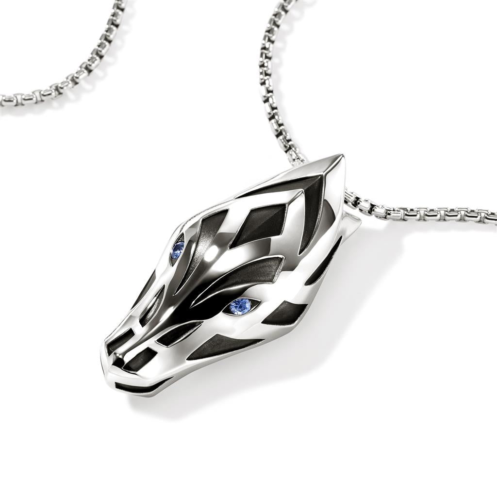 Naga Pendant Necklace, Sterling Silver, Blue Sapphire, 2.7MM