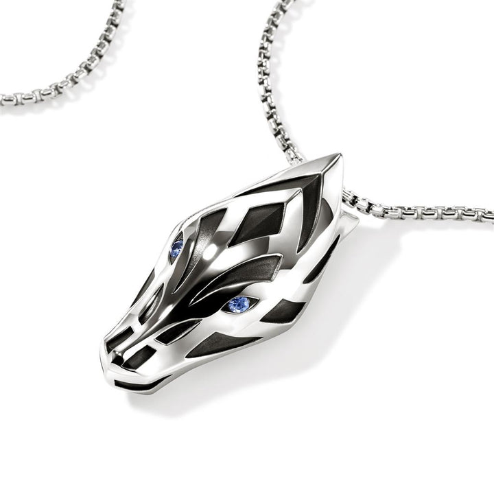 Naga Pendant Necklace, Sterling Silver, Blue Sapphire, 2.7MM