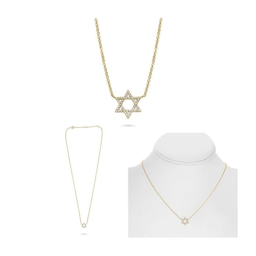 14K Yellow Gold 0.11ct Diamond Star of David Necklace