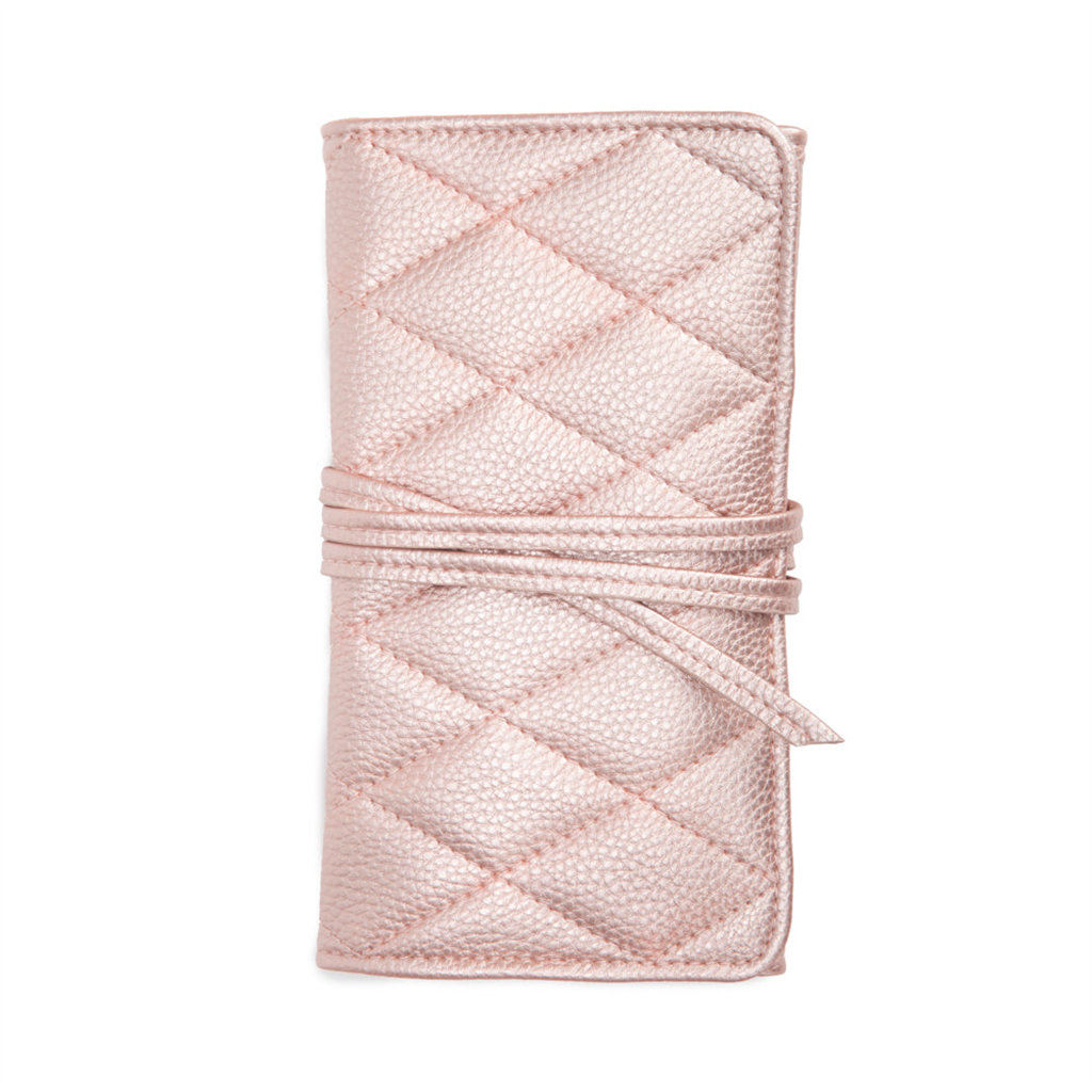 Leah Pink Quilted Jewelry Roll