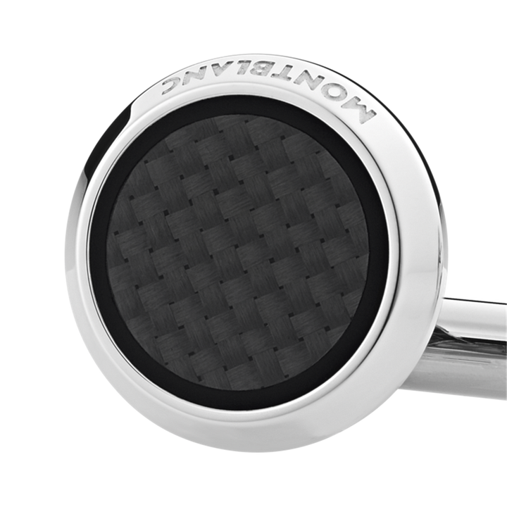 Cufflinks, round in stainless steel with carbon-patterned inlay