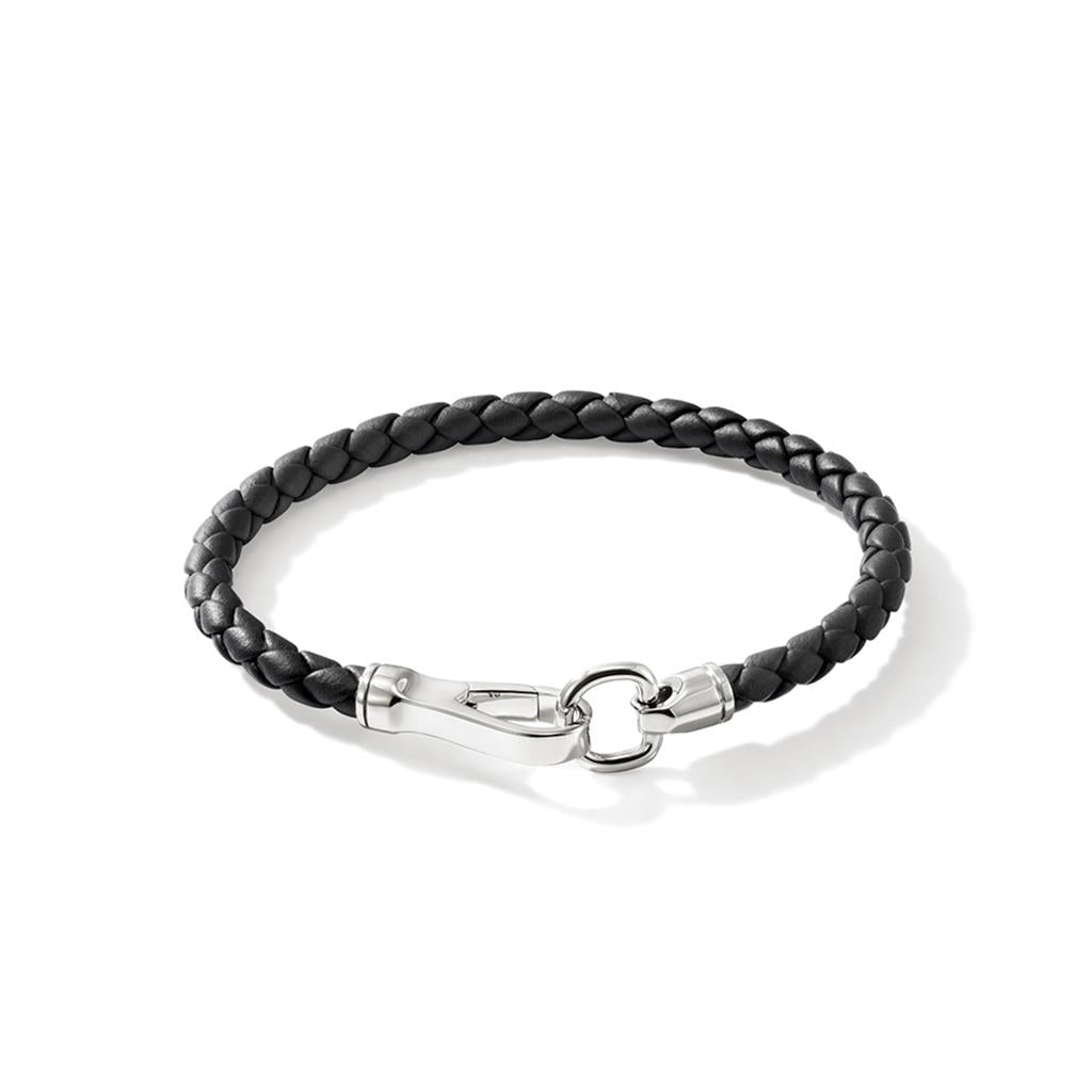 Hook Clasp Bracelet, Leather, Silver, 5MM