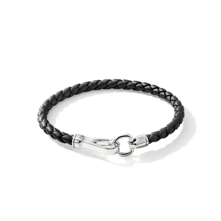 Hook Clasp Bracelet, Leather, Silver, 5MM