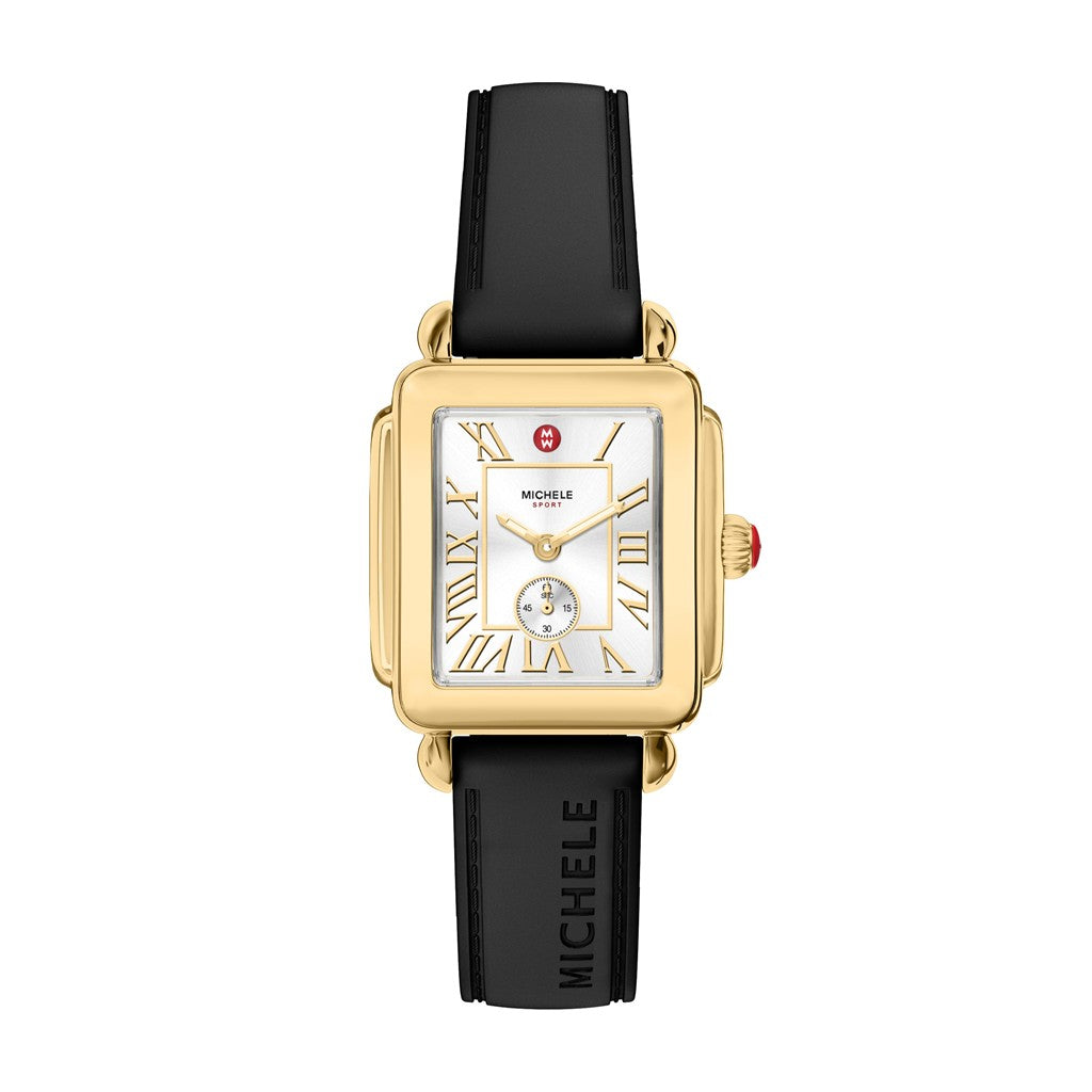 Deco Sport Mid Gold-Tone Black Silicone Watch