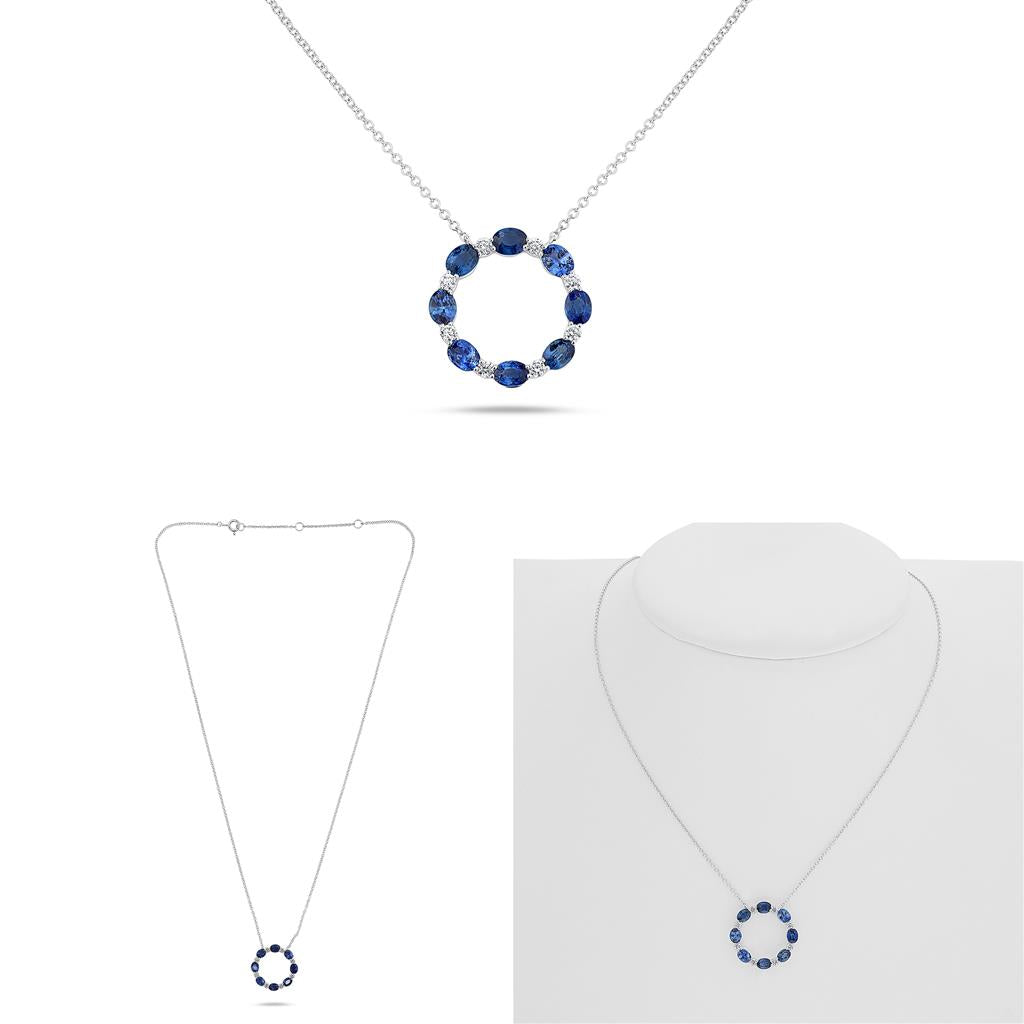 14K White Gold Sapphire & Diamond Circle Necklace