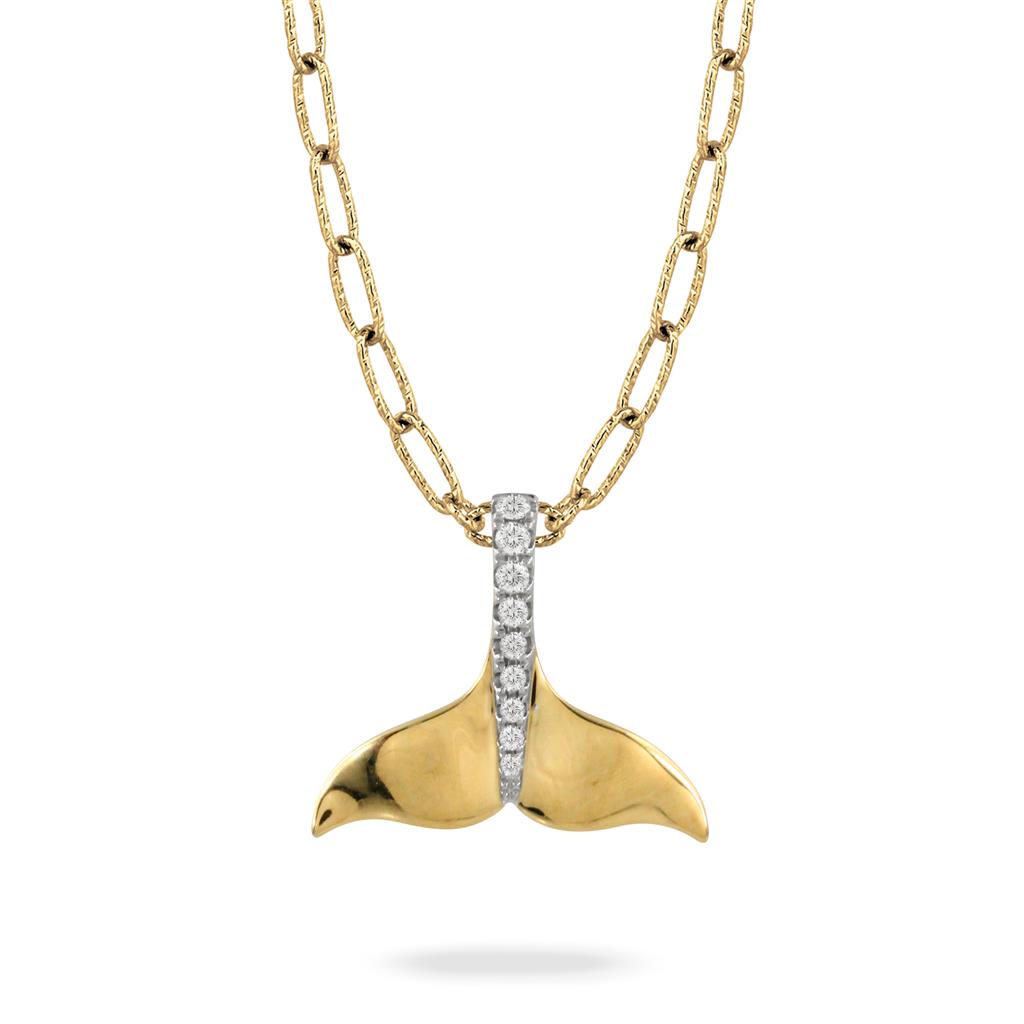 18K Yellow Gold 0.12ct Diamond Whale Tail Necklace