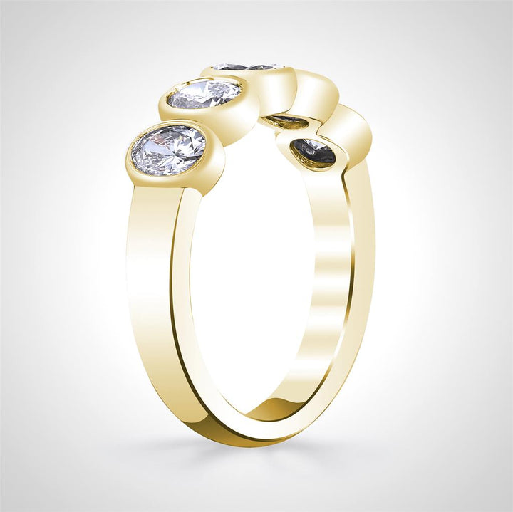 18K Yellow Gold 5 Stone Oval Diamond Ring