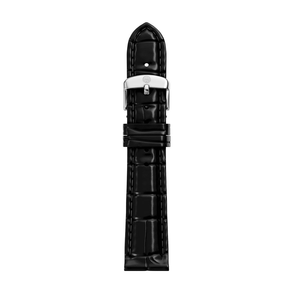 16mm Black Croco-Calf Embossed Leather Strap