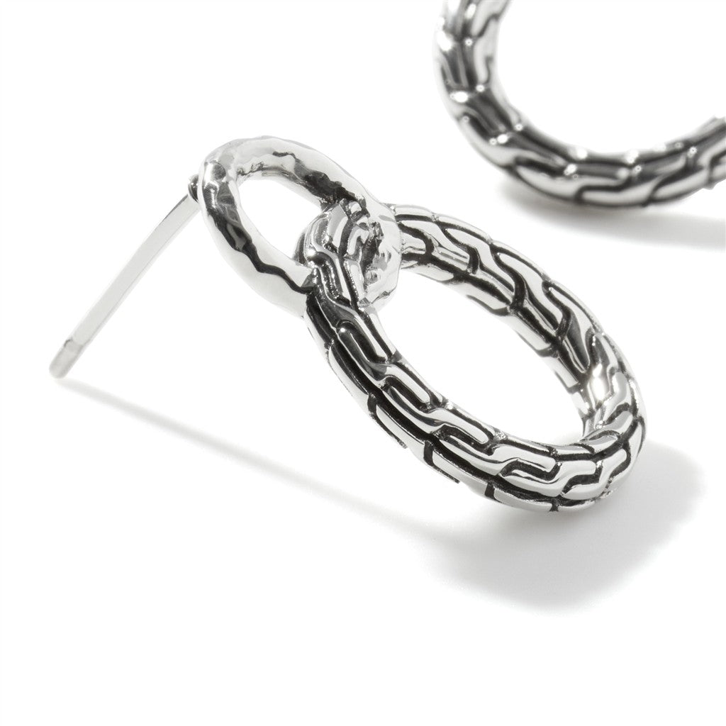 Carved Chain Interlink Stud Earrings, Silver