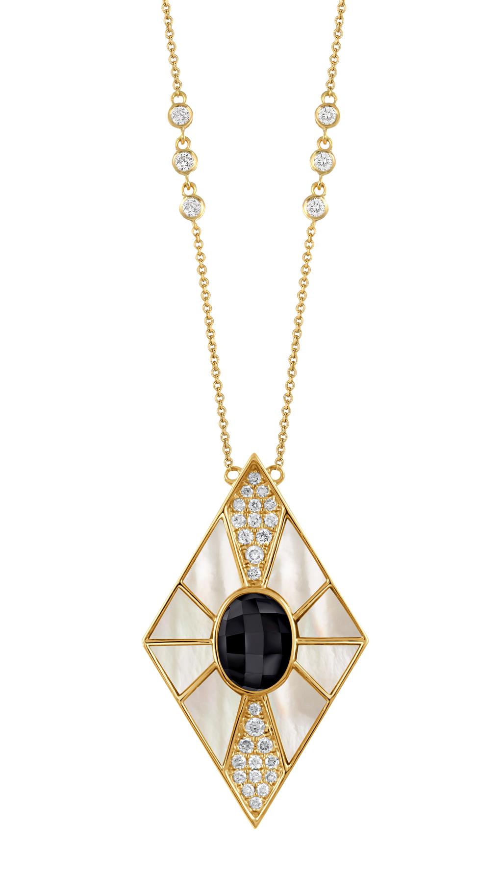 18K Yellow Gold Diamond & Onyx Necklace