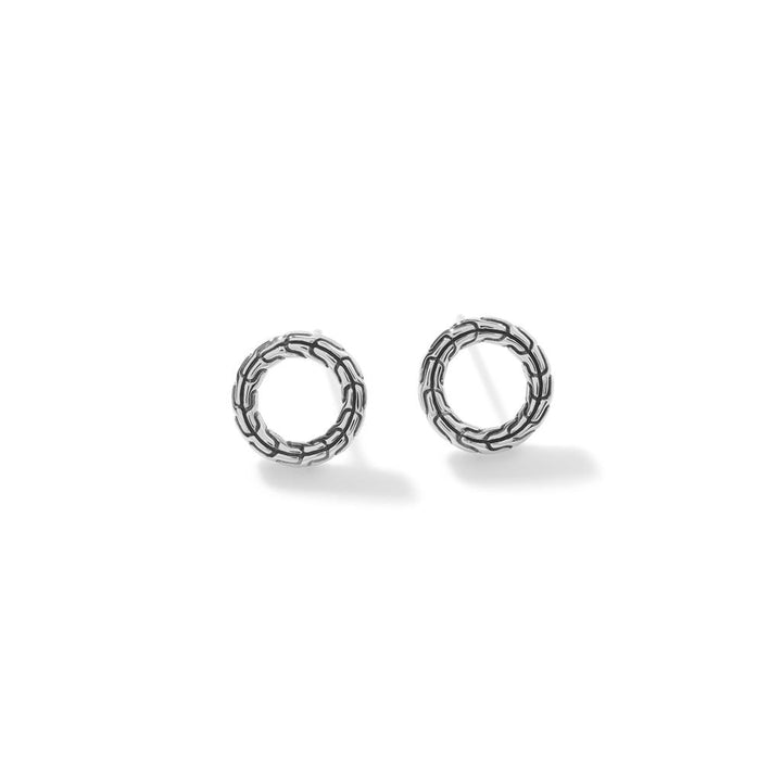 Carved Chain Stud Earrings, Sterling Silver