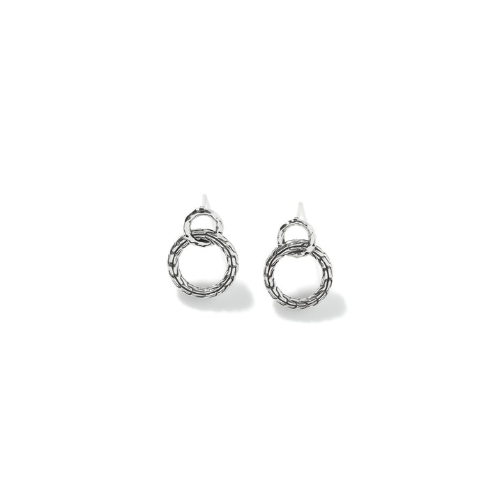 Carved Chain Interlink Stud Earrings, Silver