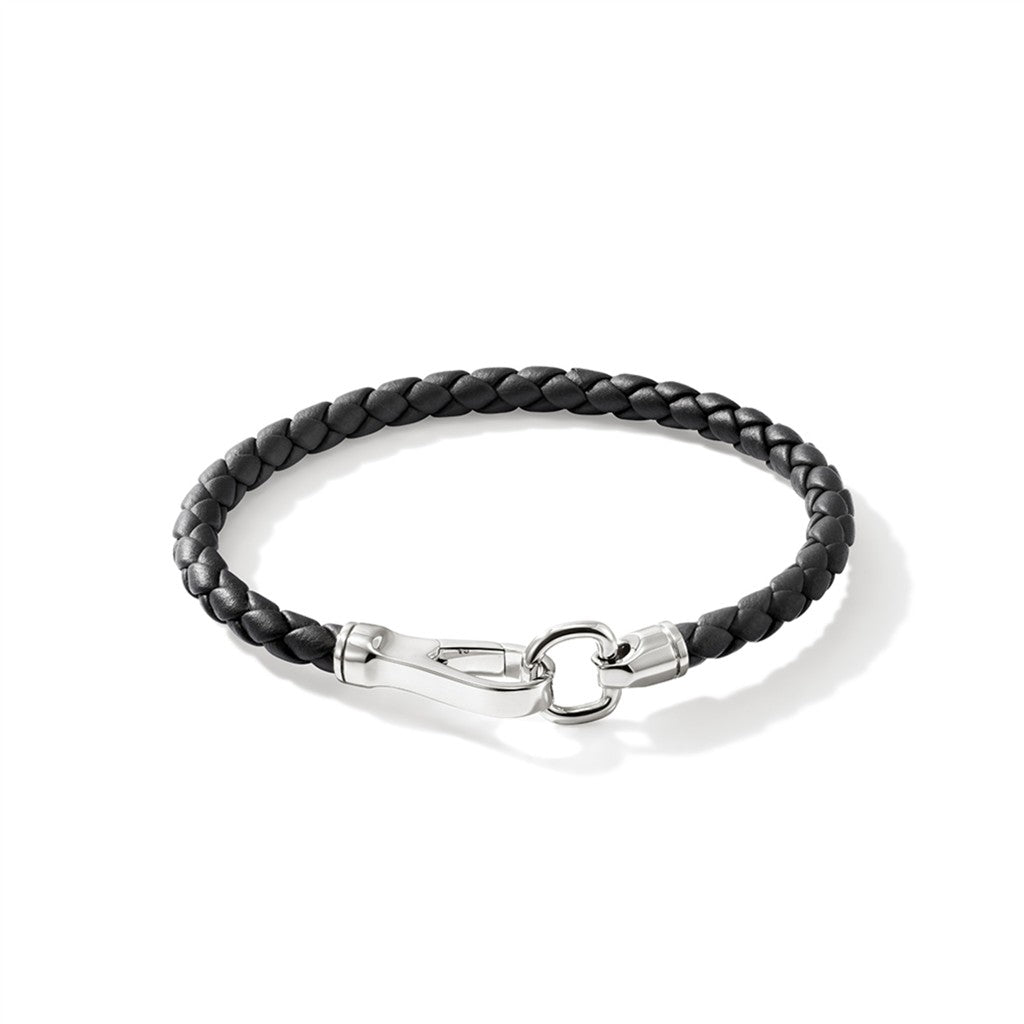 Hook Clasp Bracelet, Leather, Silver, 5MM