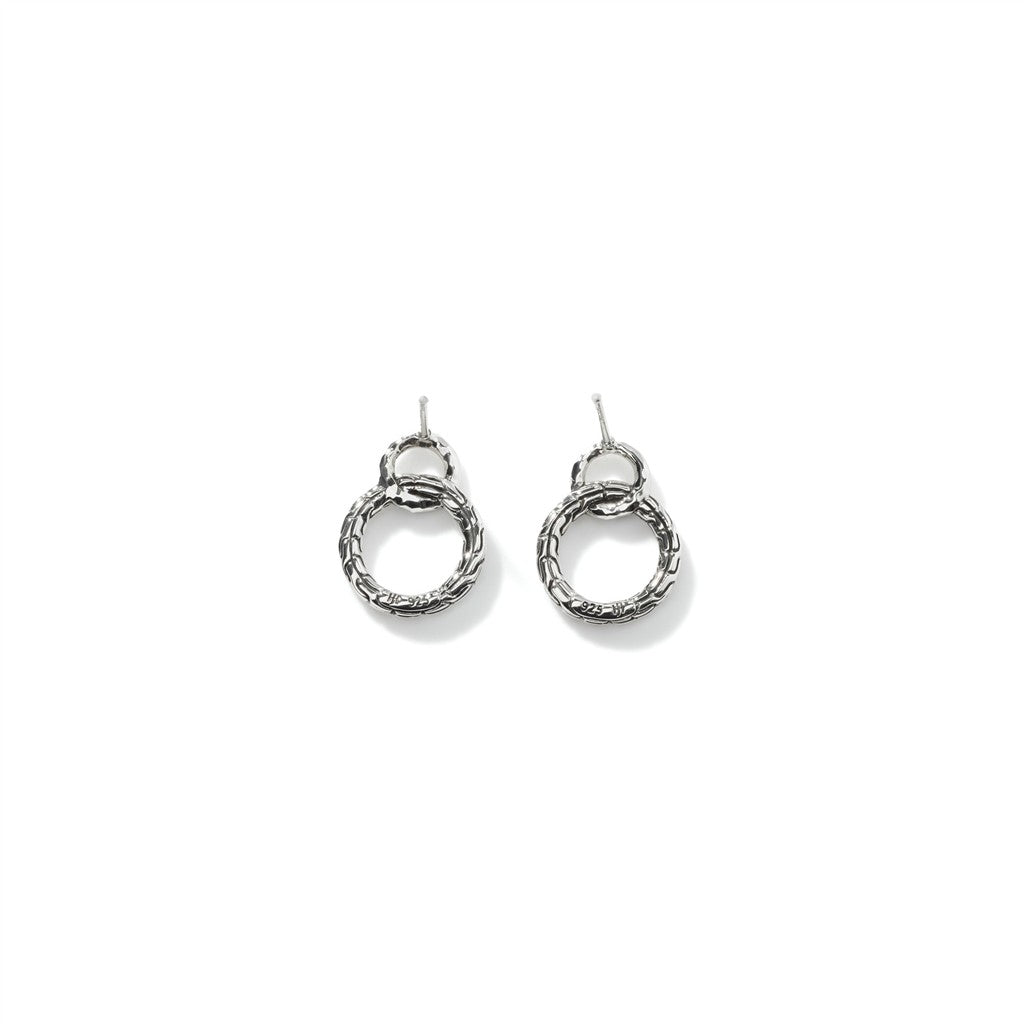 Carved Chain Interlink Stud Earrings, Silver