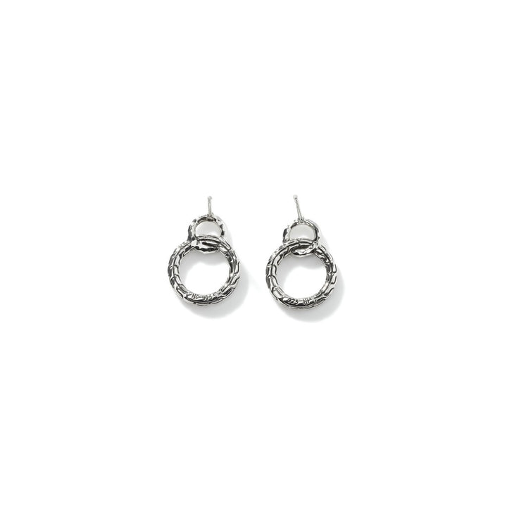 Carved Chain Interlink Stud Earrings, Silver