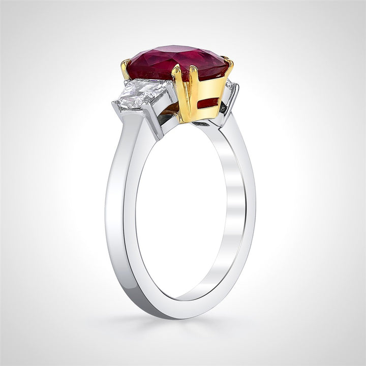 Platinum + 18K Yellow Gold Cushion Ruby and Diamond Ring