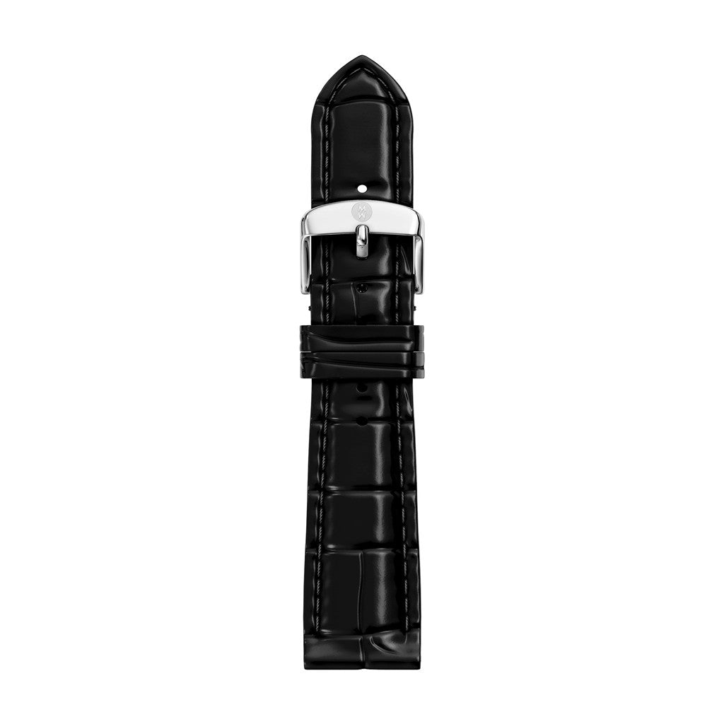 18mm Black Croco-Calf Embossed Leather Strap