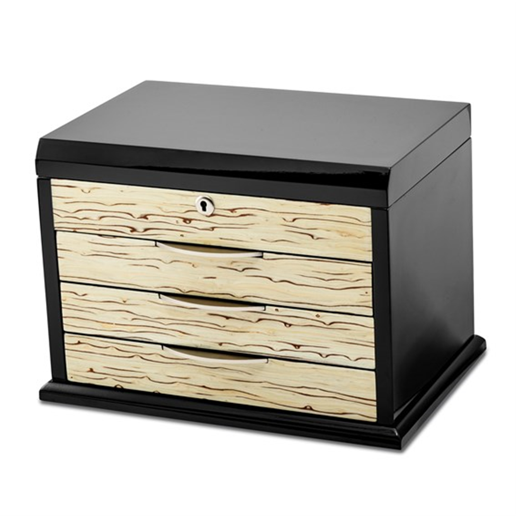 Luxury Giftware Black Oak Veneer with Iced Maple Veneer 3-drawer Locking Wooden Jewelry Chest