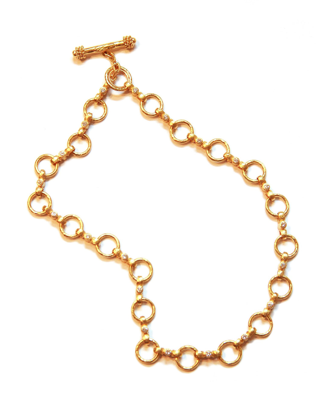 Diamond (2.5 mm) 'Celtic' link necklace with gold toggle, 17".