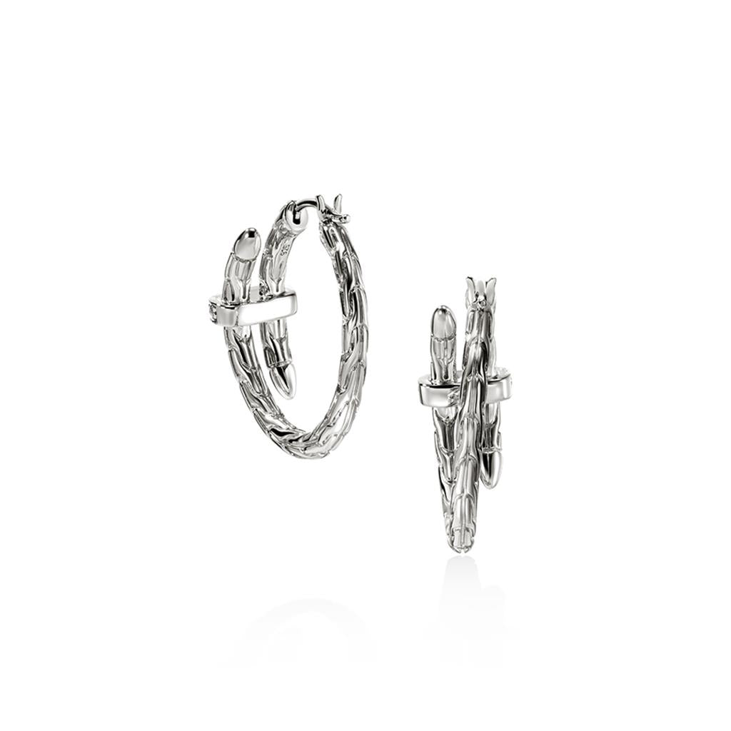 Spear Hoop Earrings, Silver, Diamonds, Small